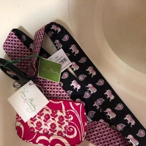 NWT Vera Bradley bundle of Pink Elephant belt with Twirly Birds Pink clip zip ID